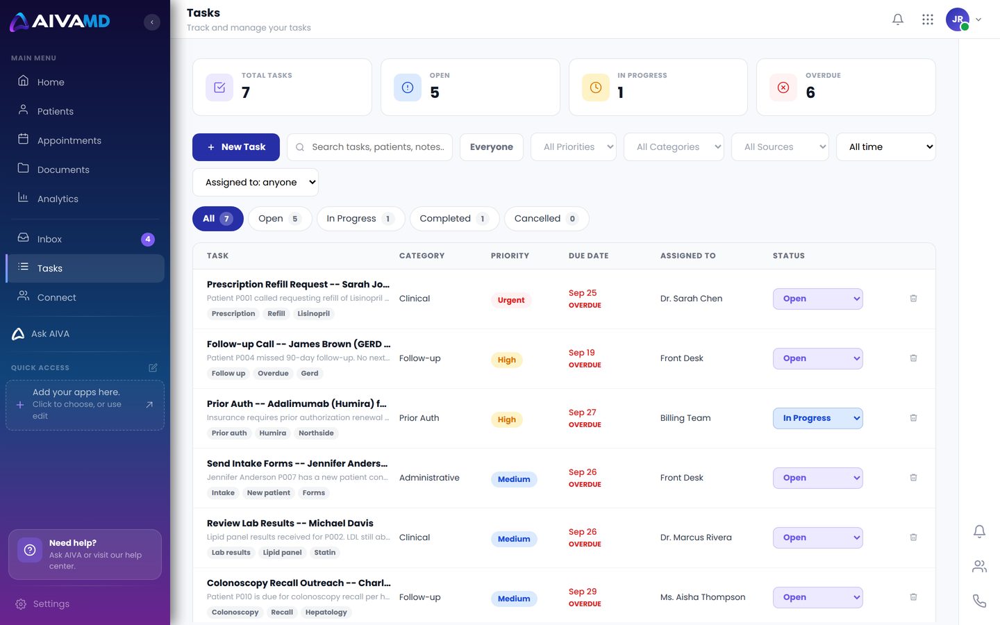 AIVA Operations screen