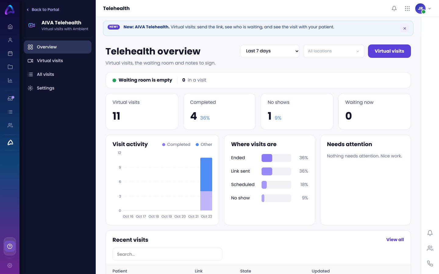 AIVA Telehealth screen